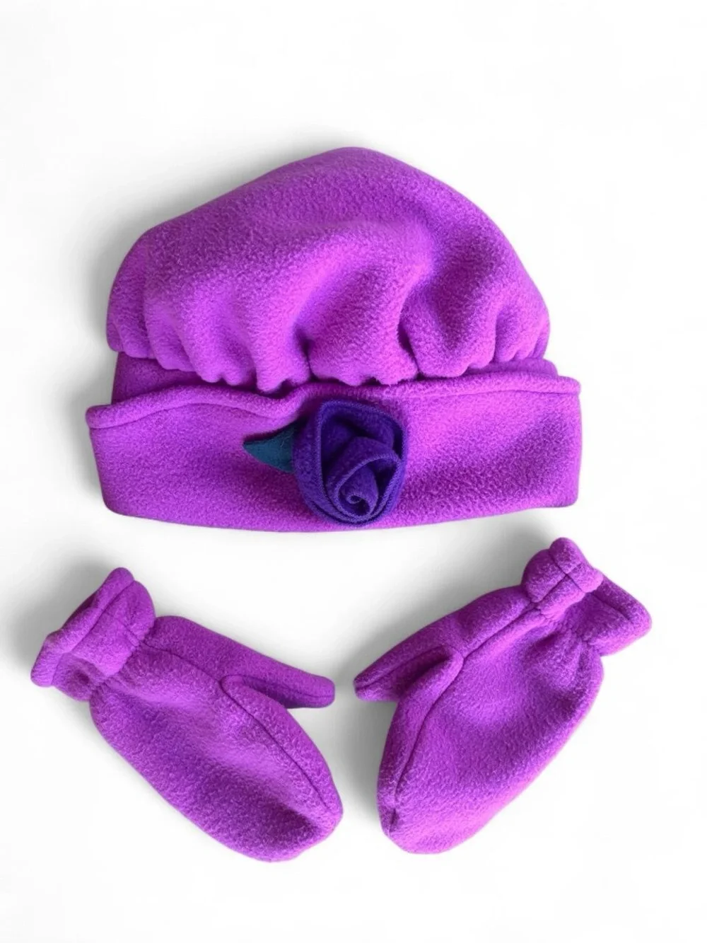 Girls Purple Fleece Coat with Matching Hat & Mittens